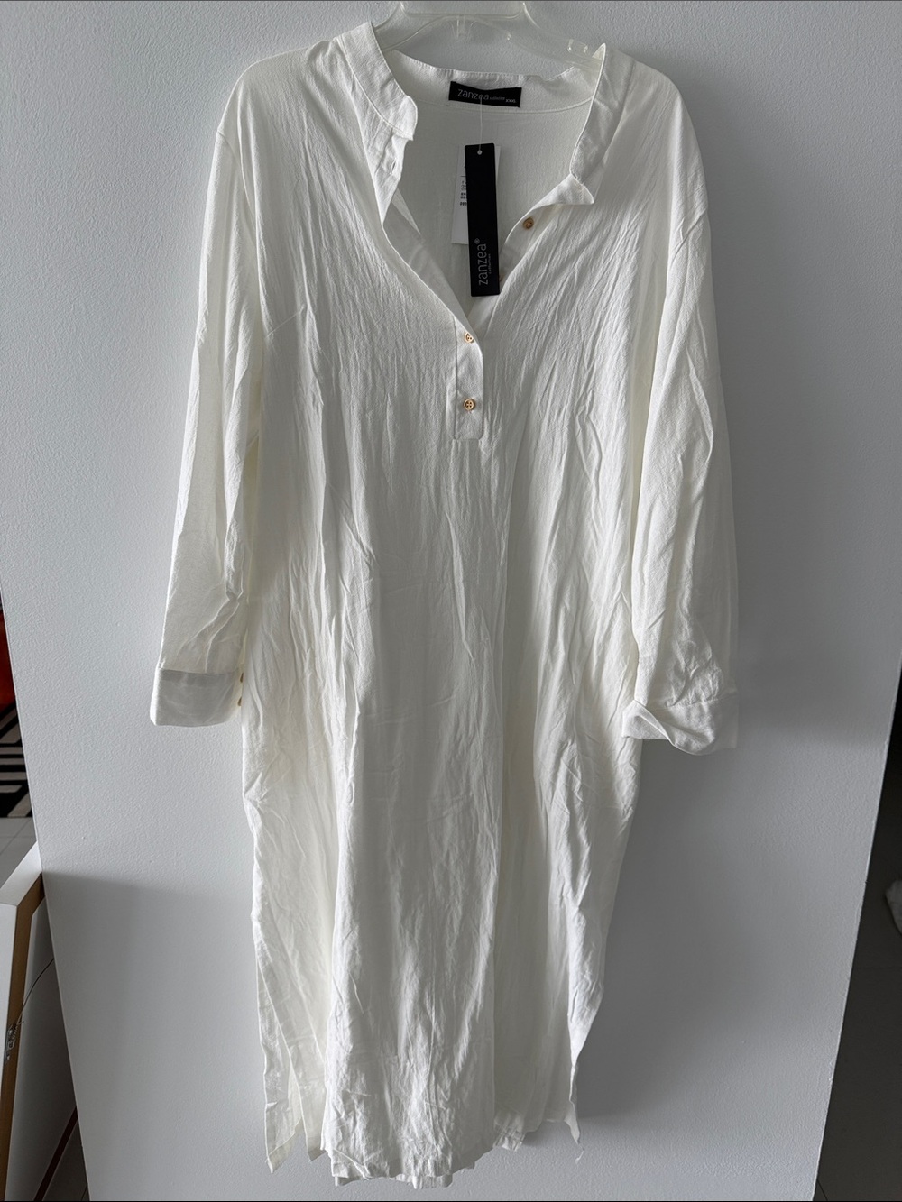 Zara Cream Henley Midi Shirt Dress
